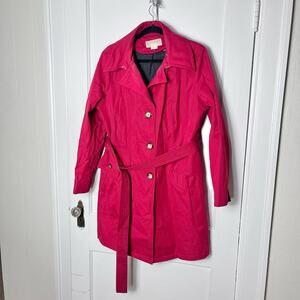 Michael Kors Women's Cherry Red Belted Button Lined Trench Coat Size XL